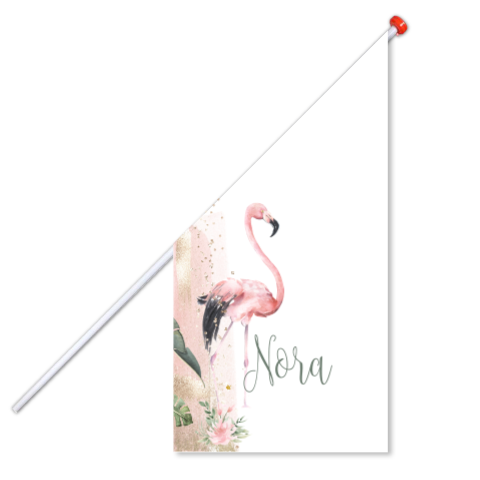 Geboortevlag meisje watercolor flamingo en bloemen
