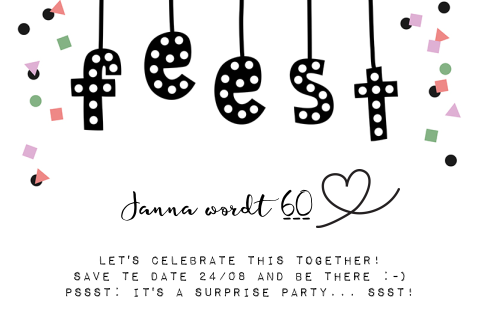 60 jaar verjaardagsfeest uitnodiging met confetti