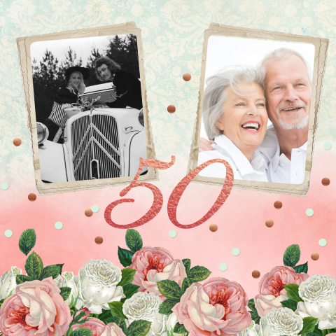 Uitnodiging 50 jarig jubileum vintage rozen