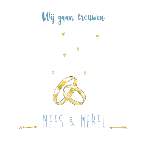 Trouwkaart met ringen en hartjes