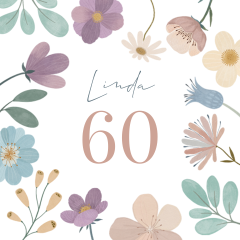 Uitnodiging verjaardag 60e met kleurrijke bloemen voor een vrouw