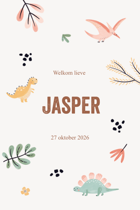 Hip en stoer geboortekaartje jongen met dino
