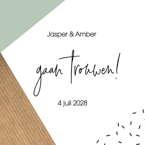 Geometrische trouwkaart met kraft en mint groene kleur