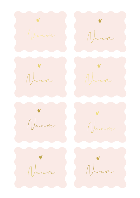 8 Naamkaartje biscuit roze met goudfolie 8x6