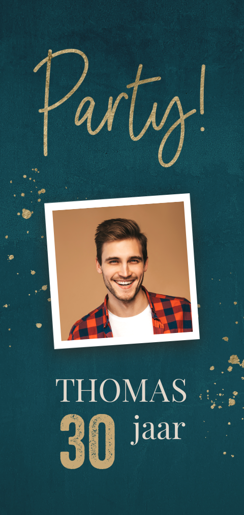 Uitnodiging man 30 jaar groen met foto en spetters