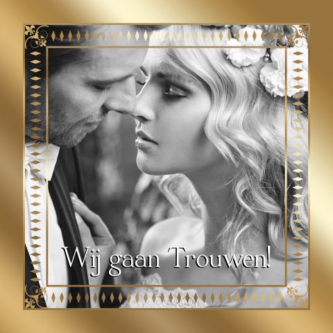 Trouwkaart art deco gouden lijst met foto