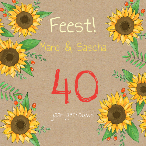 Jubileum uitnodiging 40 jaar kraft en zonnebloemen