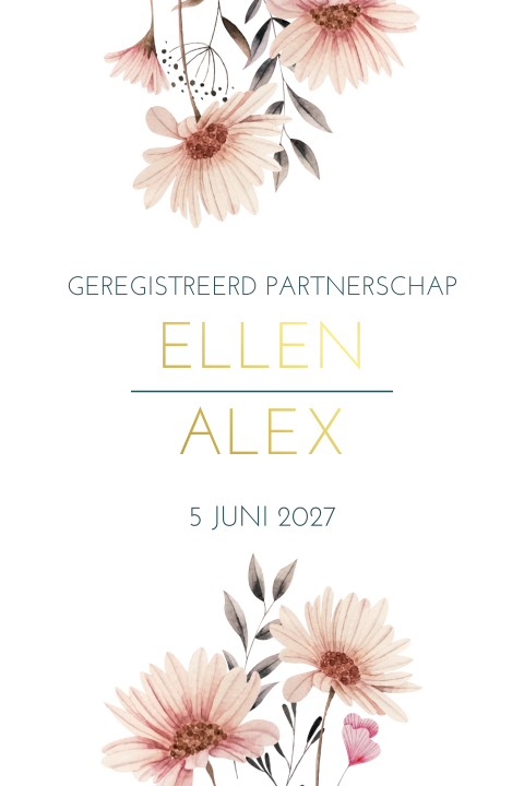 Uitnodiging geregistreerd partnerschap met waterverf bloemen