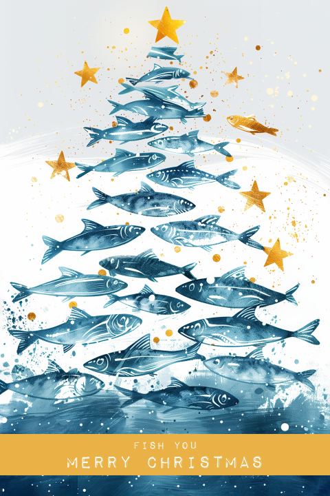 Kerstkaart grappige vis kerstboom 
