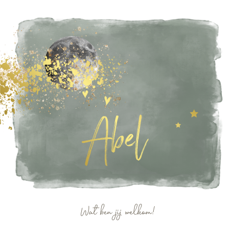 Hip geboortekaartje jongen met maan en watercolor