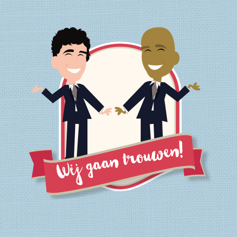 Trouwkaart met kader krans homostel