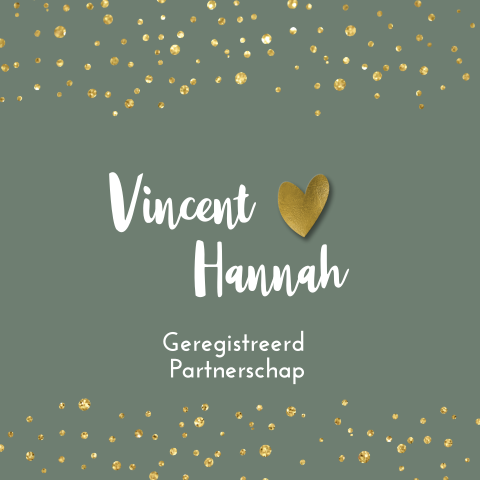 Geregistreerd partnerschap aankondiging spetters en gouden hart