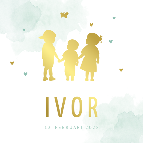 Geboortekaartje jongen zus en broer 3e kindje foliedruk