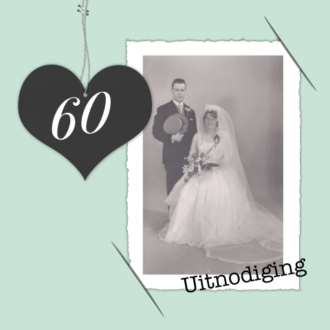 Uitnodiging 60 jaar getrouwd mint hart en stempel