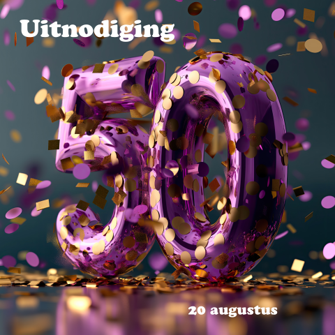 Uitnodiging 50 jaar verjaardag paars goud confetti