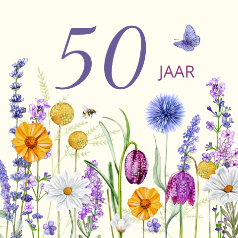 Uitnodiging feestje met veldbloemen 50 jaar