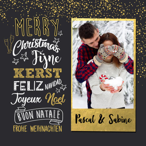 Vierkant dubbele kerstkaart goud en handlettering