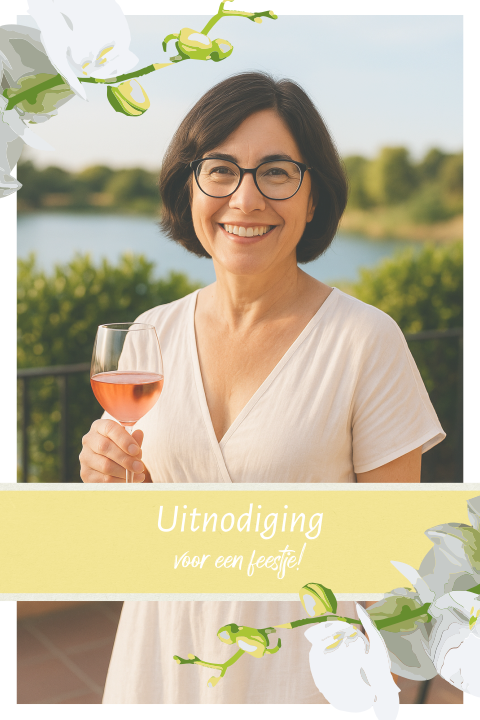 Uitnodiging voor een verjaardag van een vrouw 80 jaar met bloemen