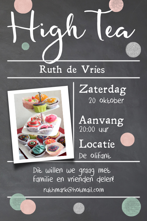 Uitnodiging high tea met rose goud en zilveren typografie