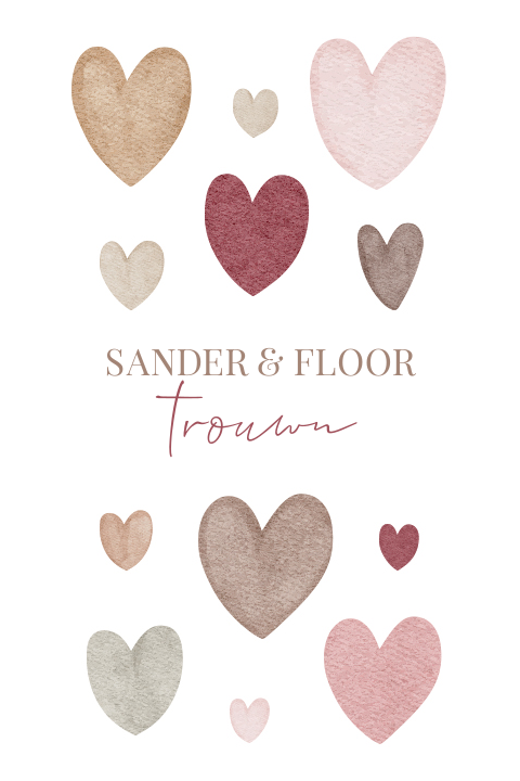 Trouwkaart huwelijk hartjes veel geluk samen