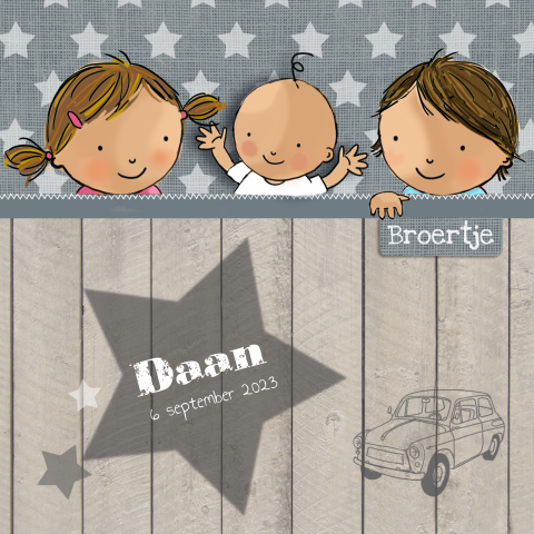 Geboortekaartje blauw linnen voor een 3e kindje jongen