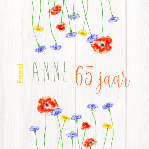Uitnodiging verjaardag vrouw veldbloemen 65 jaar