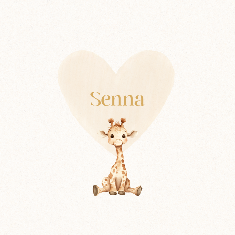 Geboortekaartje jongen met giraf en beige hart
