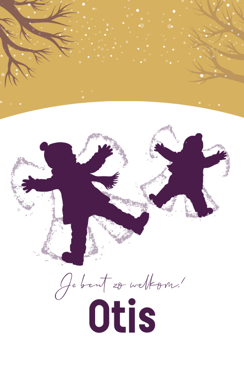 Geboortekaartje 2e kindje jongetje sneeuwengel silhouet sneeuw winter