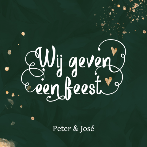 Wij geven een feest trouwkaart modern donker groen