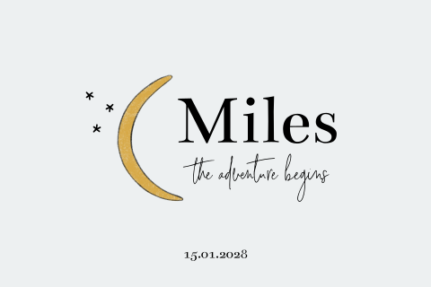 Hip geboortekaartje jongen met een maan en sterren