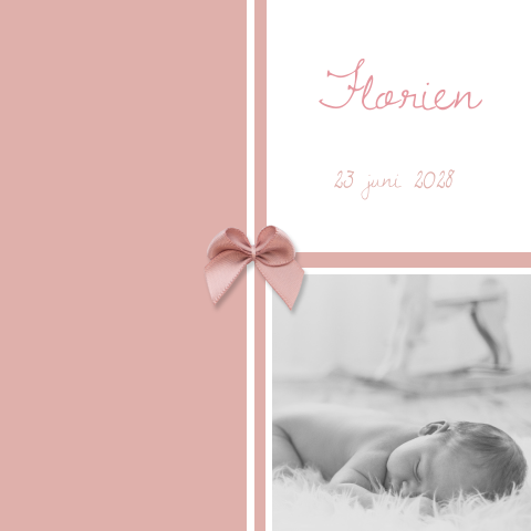 Foto geboortekaartje meisje met echt strikje