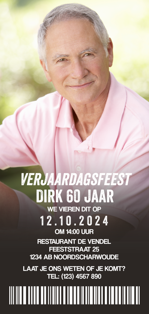 Uitnodiging ticket verjaardagfeest man 60 jaar verjaardag