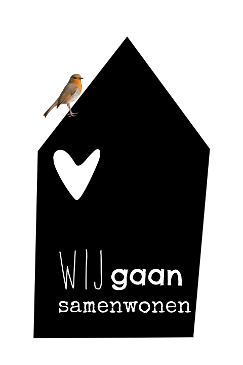 Hippe samenwonen verhuiskaart zwart wit met vogel