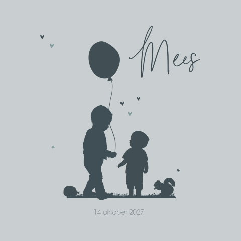 Silhouet geboortekaartje jongen met broertje en ballon 2e kindje