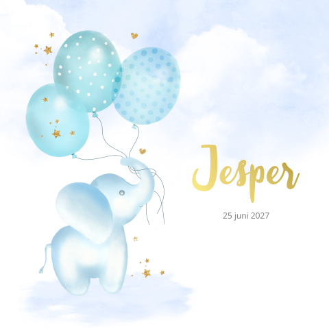 Geboortekaartje jongen met olifant en ballonnen