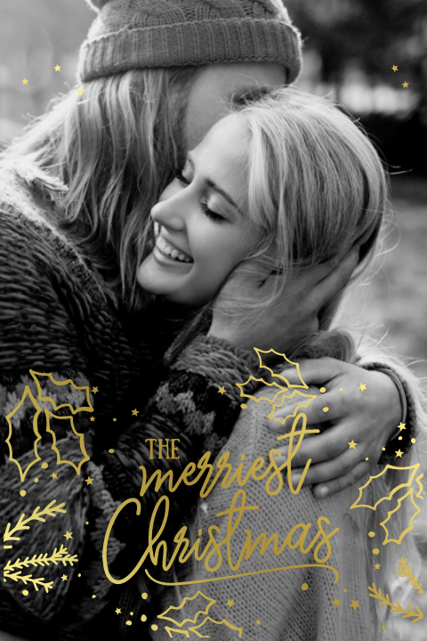 Kerstkaart Goudfolie versiering op je eigen foto