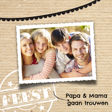 Huwelijkskaart op kraft papier papa en mama gaan trouwen