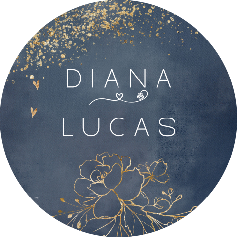 Sticker met donkerblauwe achtergrond en bloem