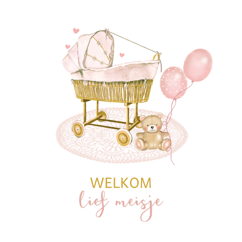 Wenskaart met felicitatie geboorte meisje wiegje
