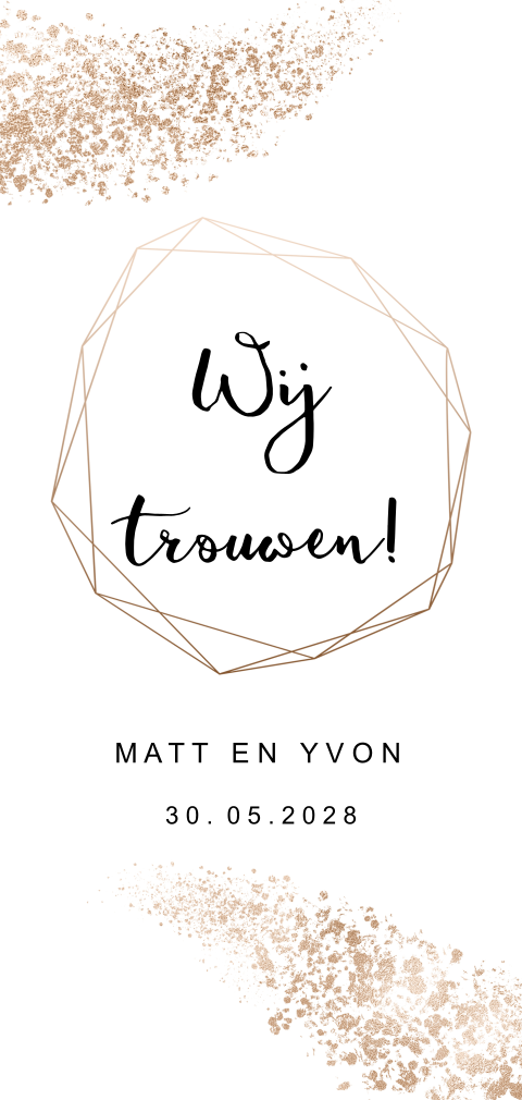 Langwerpige staande trouwkaart koper met geometrisch vorm