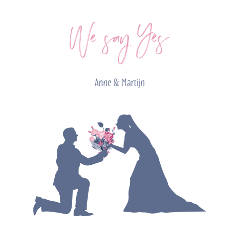 Trouwkaart silhouet en bloemen