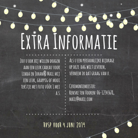 Modern inlegvel krijtbord met slinger van lampjes