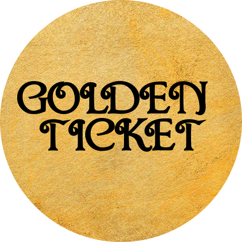 Golden Ticket sticker in willy wonka looks