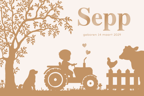 Boerderij-thema geboortekaartje jongen op trekker beige