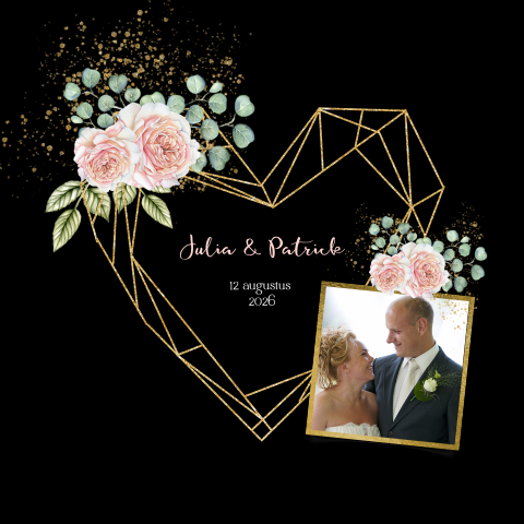 Trouwkaart uitnodiging botanische rozen hart