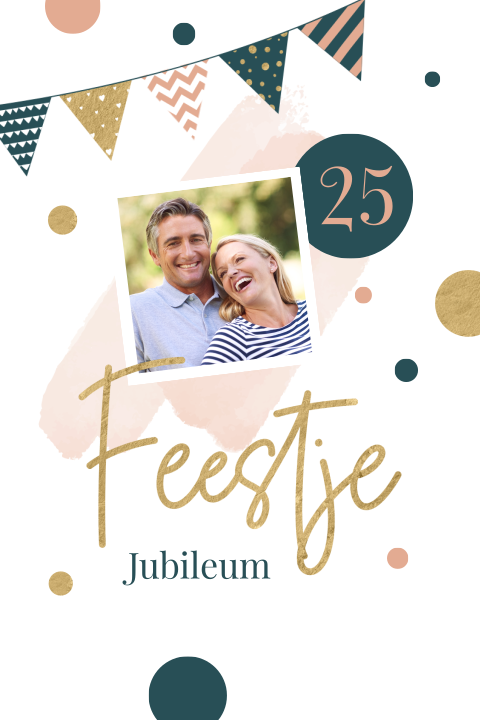 Hippe jubileum uitnodiging 25 jaar met foto en vlaggetjes
