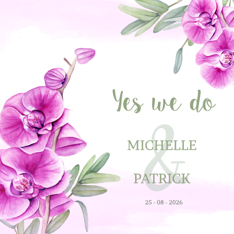 Trouwkaart uitnodiging feest met getekende orchidee