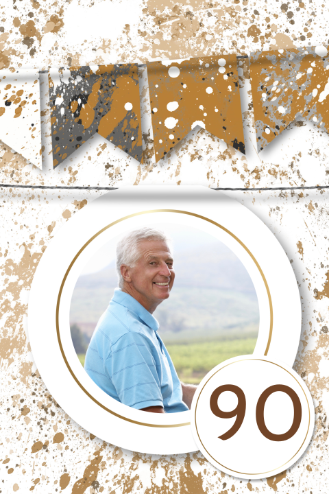 Uitnodiging 90e verjaardag met label en foto 