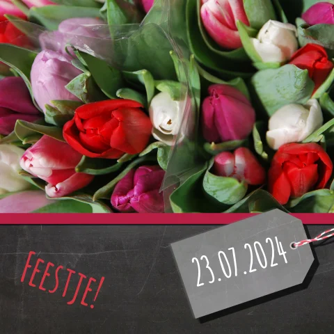 Uitnodiging jubileum feest met rode tulpen