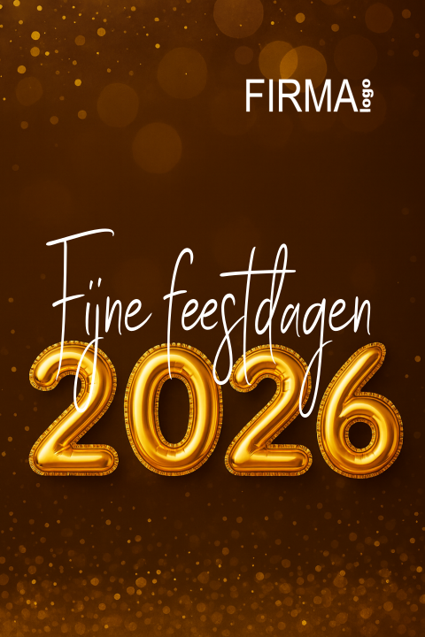 Zakelijke kerstkaart bruin koper met logo en goud look jaartal